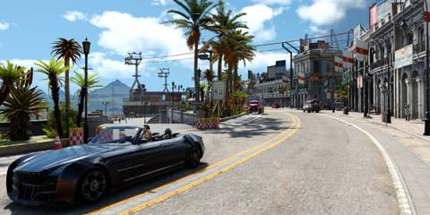 Final Fantasy 15 driving through Lestallum