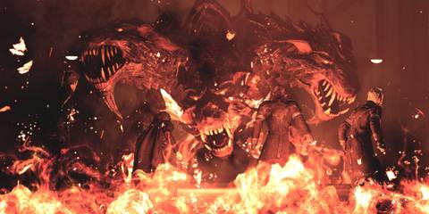 Final Fantasy 15 the team preparing to battle Cerberus