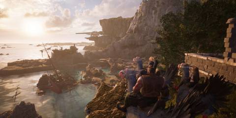 final fantasy 7 rebirth characters looking out over sea