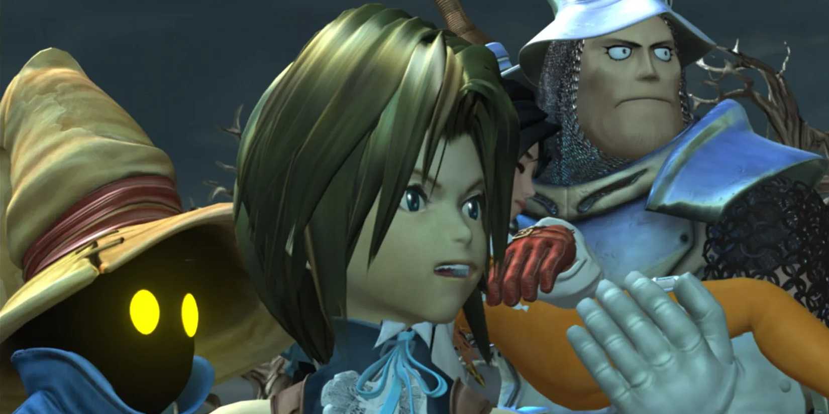 A screenshot of Zidane, Vivi, and Steiner in Final Fantasy 9.