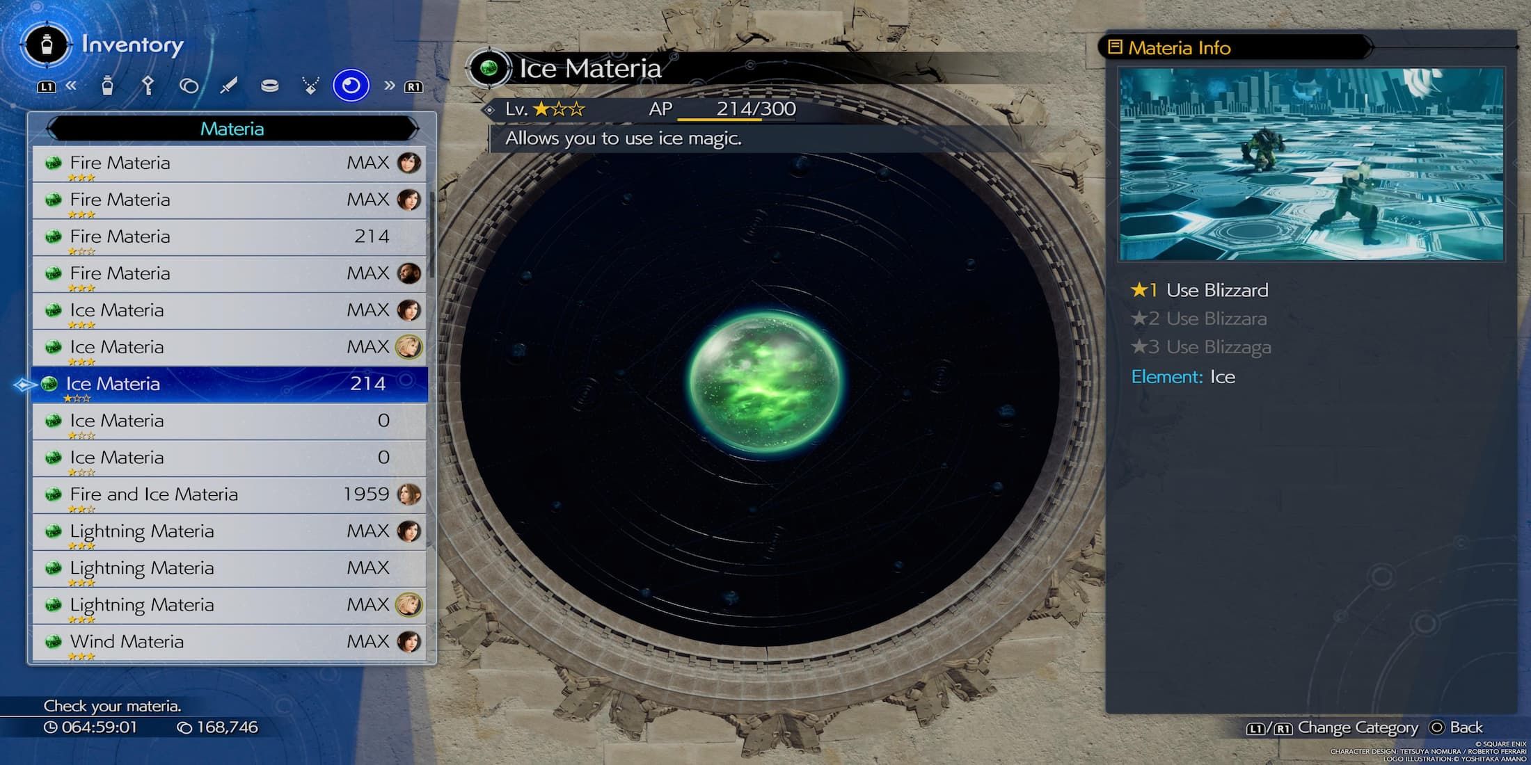 An Ice Materia In The Player's Inventory 