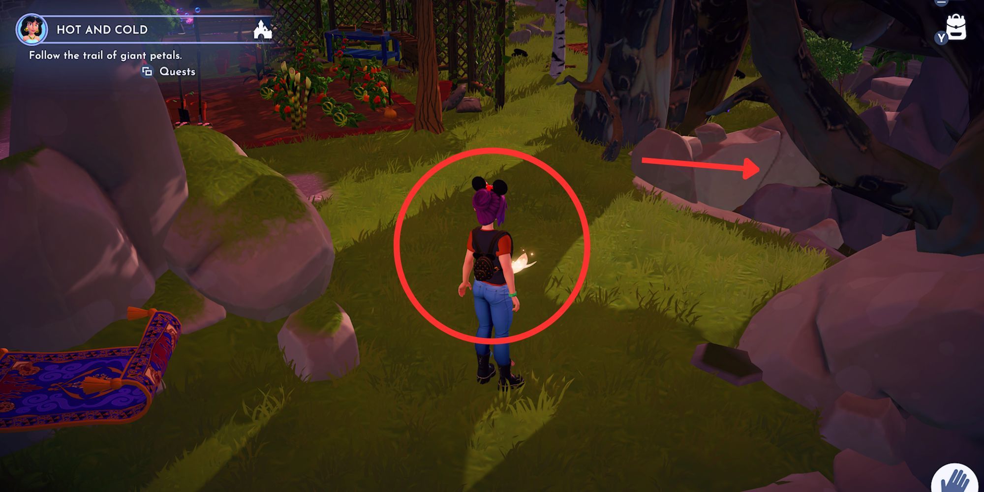 Following the Giant Petal trail in Disney Dreamlight Valley's Hot and Cold quest