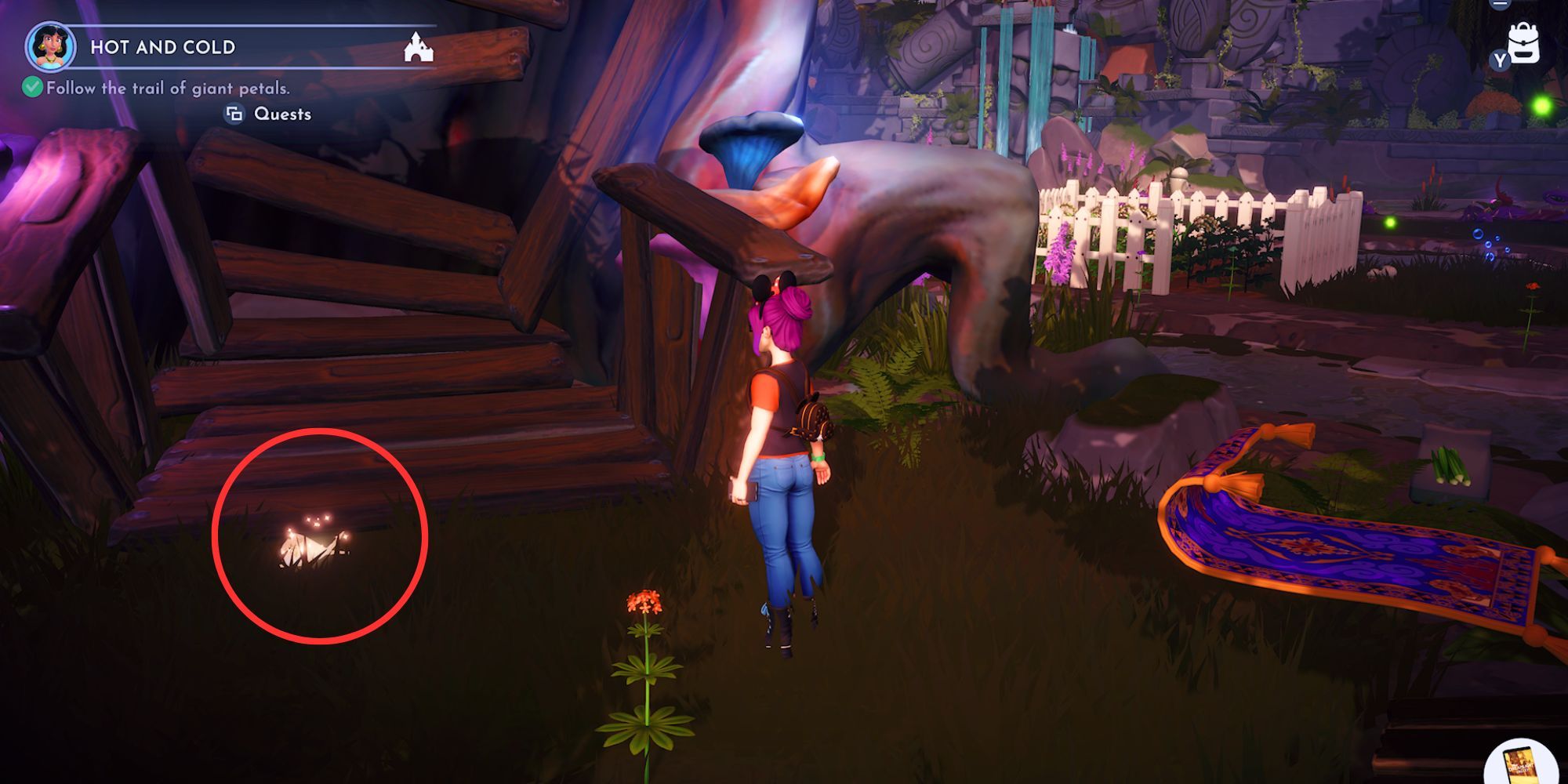 Following the Giant Petal trail in Disney Dreamlight Valley's Hot and Cold quest