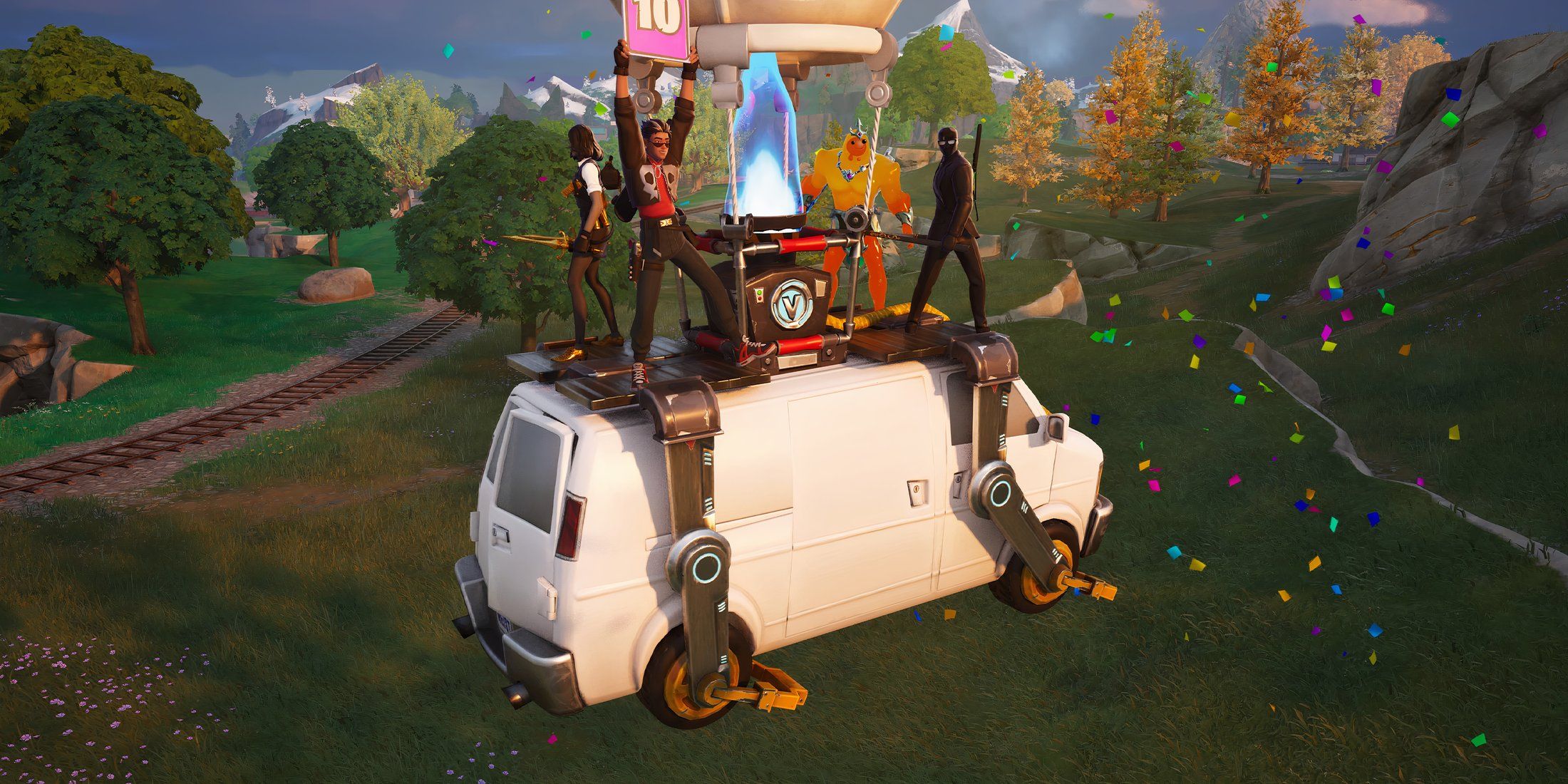 Fortnite floating away on getaway van