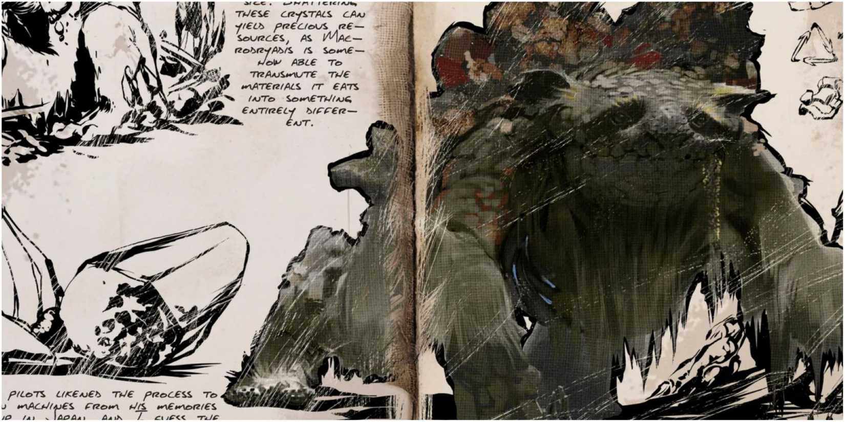 Gacha illustration and sketches in dinosaur manual