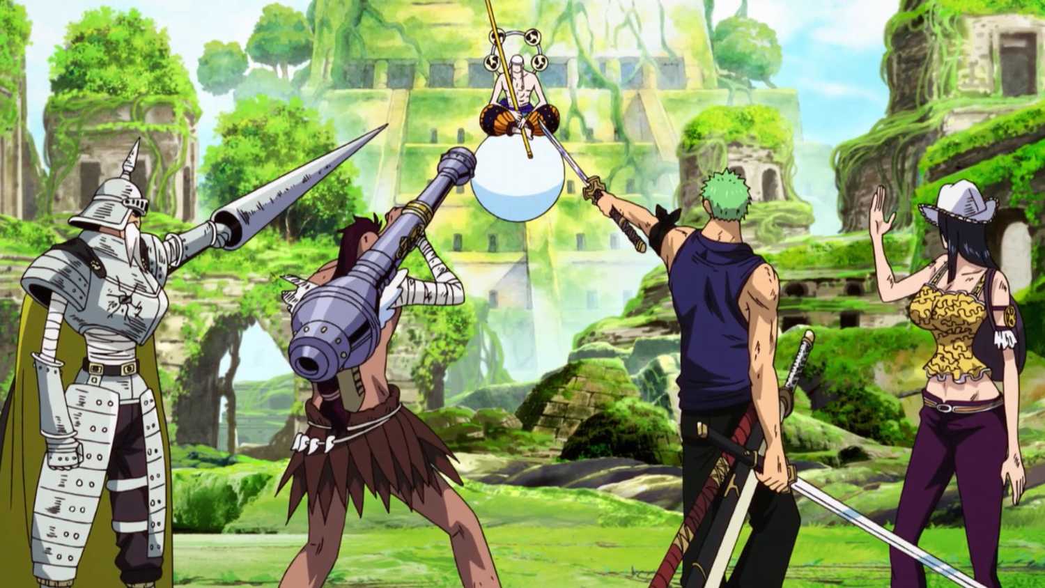 Gan Fall, Wyper, Zoro e Robin confrontam Enel