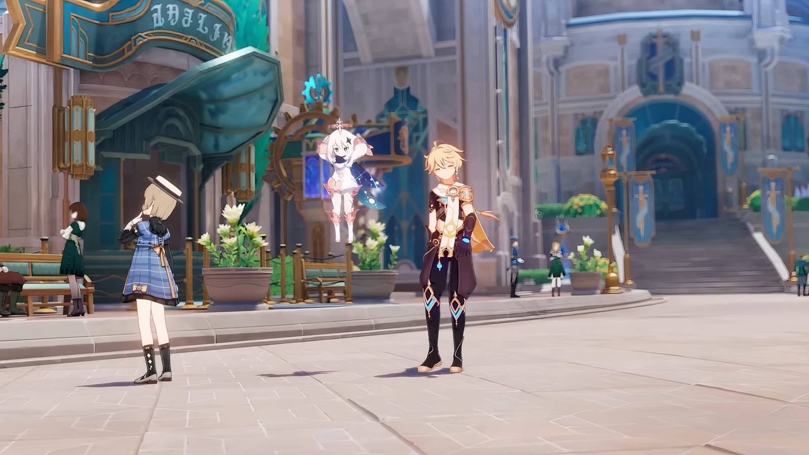 Genshin Impact Traveler and Paimon in Fontaine