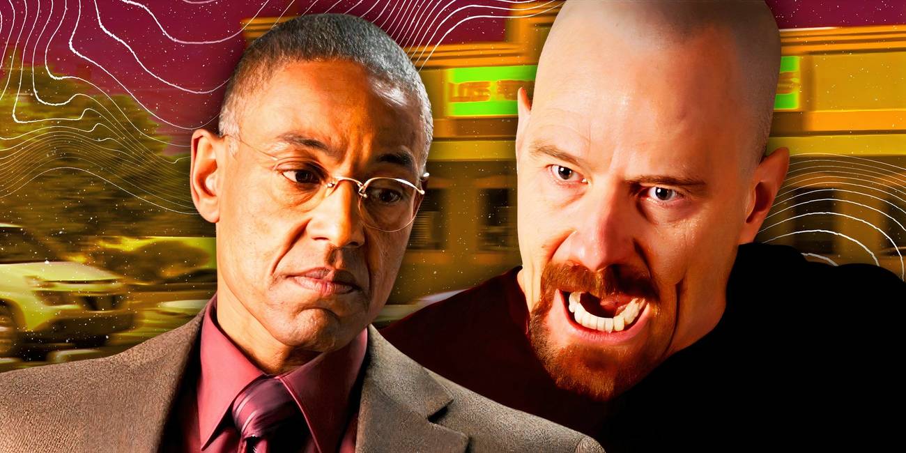 Giancarlo Esposito as Gus Fring and Bryan Cranston as Walter White from Breaking Bad