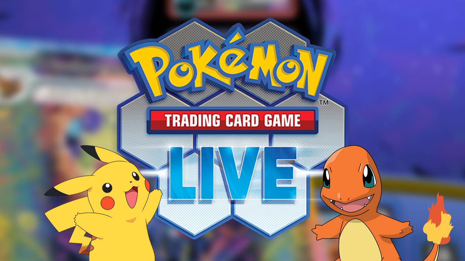 happy Pikachu and Charmander in front of Pokemon TCG Live logo 2x1 composite