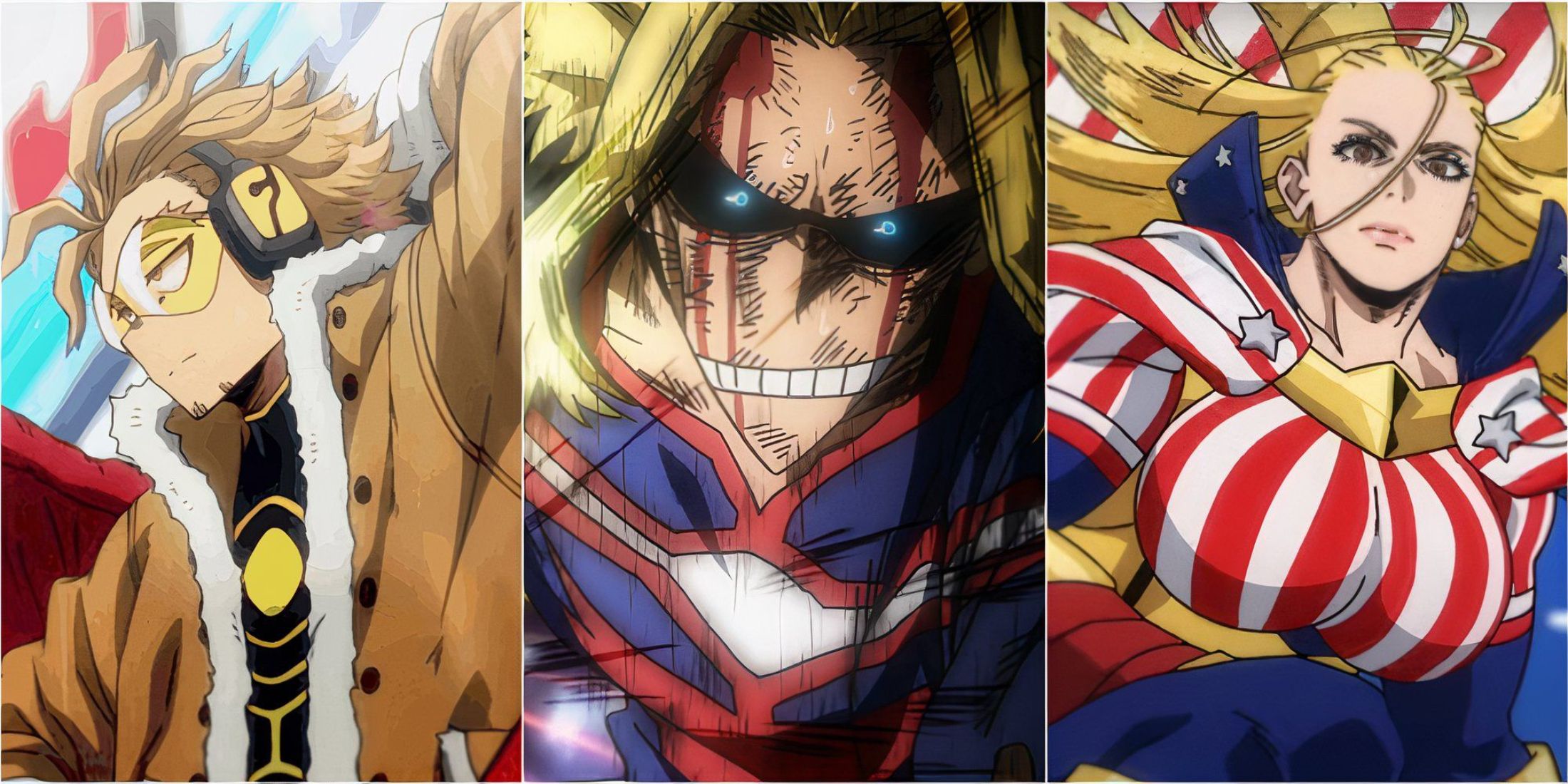 Hawks, All Might, Star and Stripes in My Hero Academia