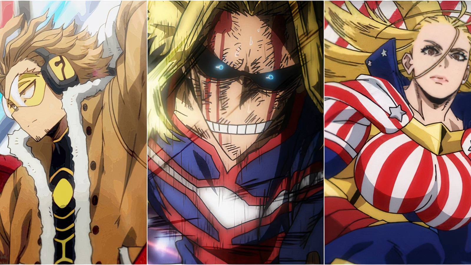 Hawks, All Might, Star and Stripes in My Hero Academia