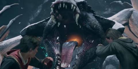 Hogwarts Legacy confronting a dragon