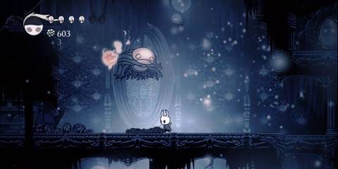 The Knight fighting the Soul Master in Hollow Knight