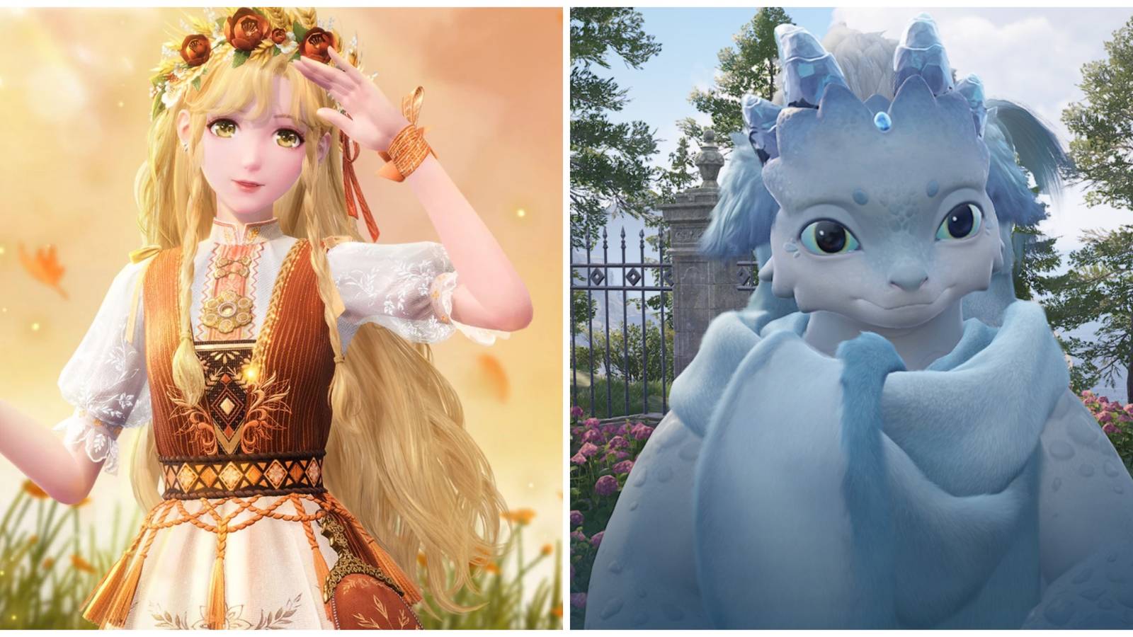 Split image of the Hometown Breeze outfit and Kilo the Cadenceborn in Infinity Nikki