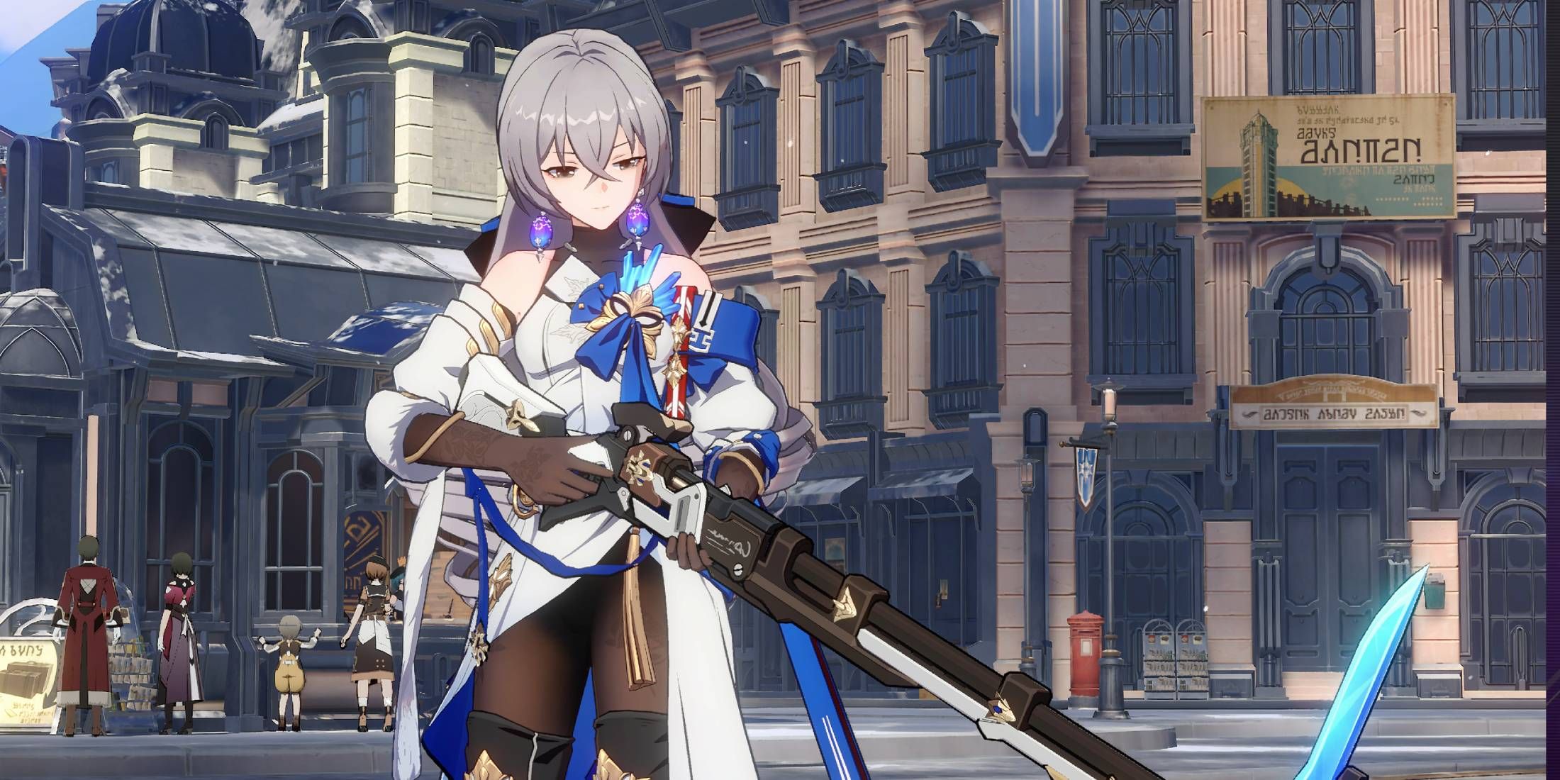 A screenshot from Honkai: Star Rail showing Bronya in Belobog.