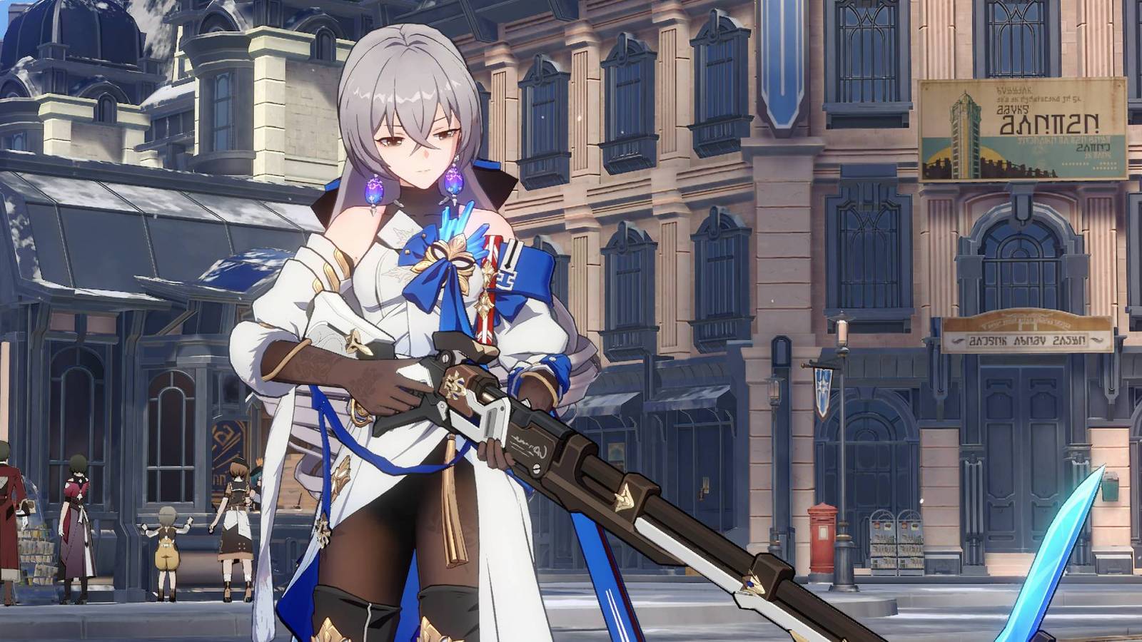 A screenshot from Honkai: Star Rail showing Bronya in Belobog.