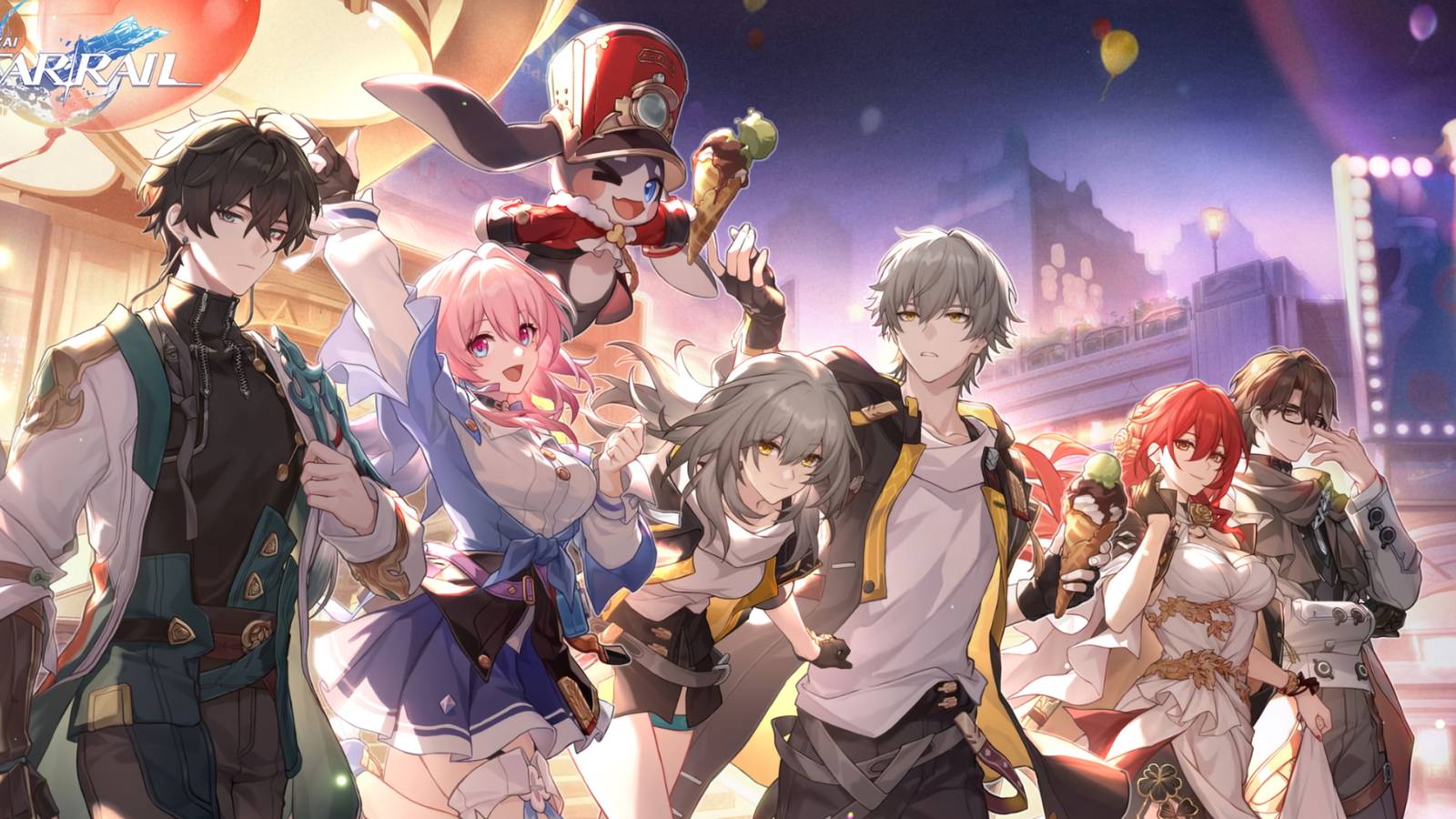 A key visual from Honkai: Star Rail's first anniversary showing the crew of the Astral Express.