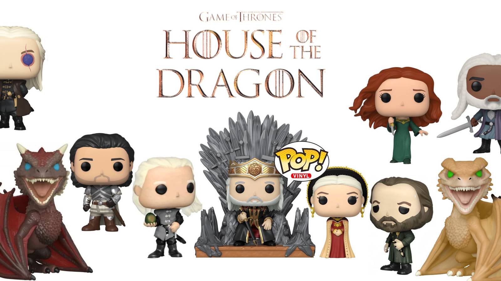 House of the Dragon Funko Pop, Aemond, Daemon, Rhaenyra, Viserys, Alicent, Criston Cole, Corlys, Syrax, Caraxes, and Otto