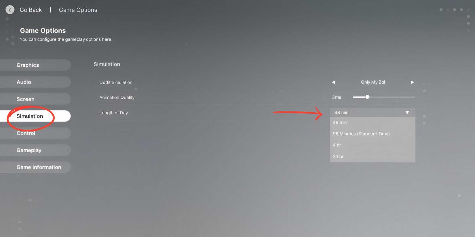 how to change day length in inzoi