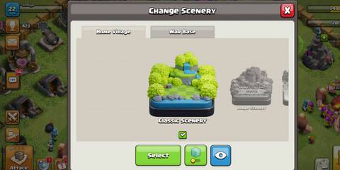 how to change scenery in clash of clans 