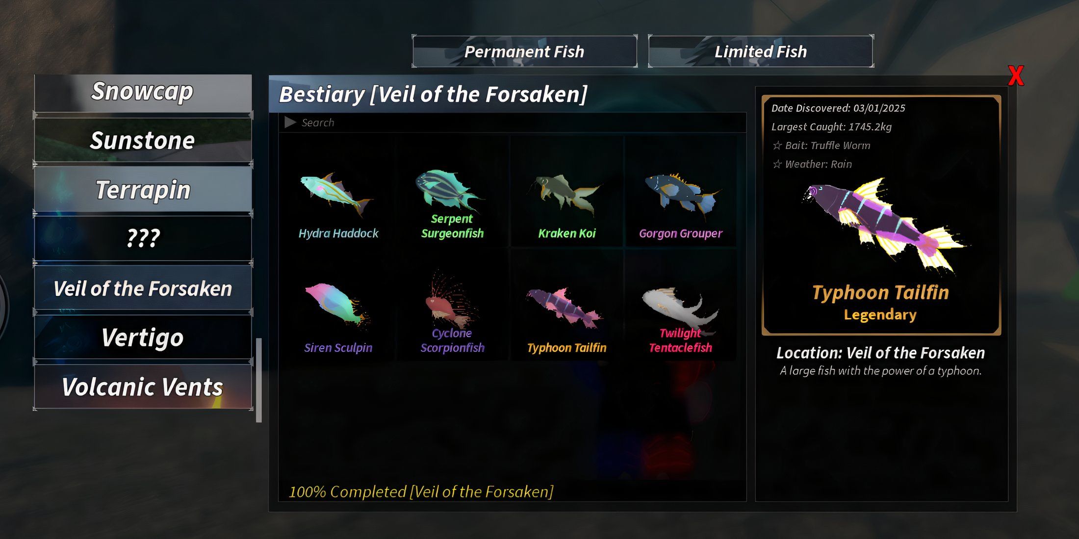 how to complete veil of the forsaken bestiary in fisch 