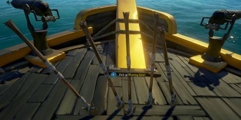 Hunting Spears on a ship deck in Sea of Thieves