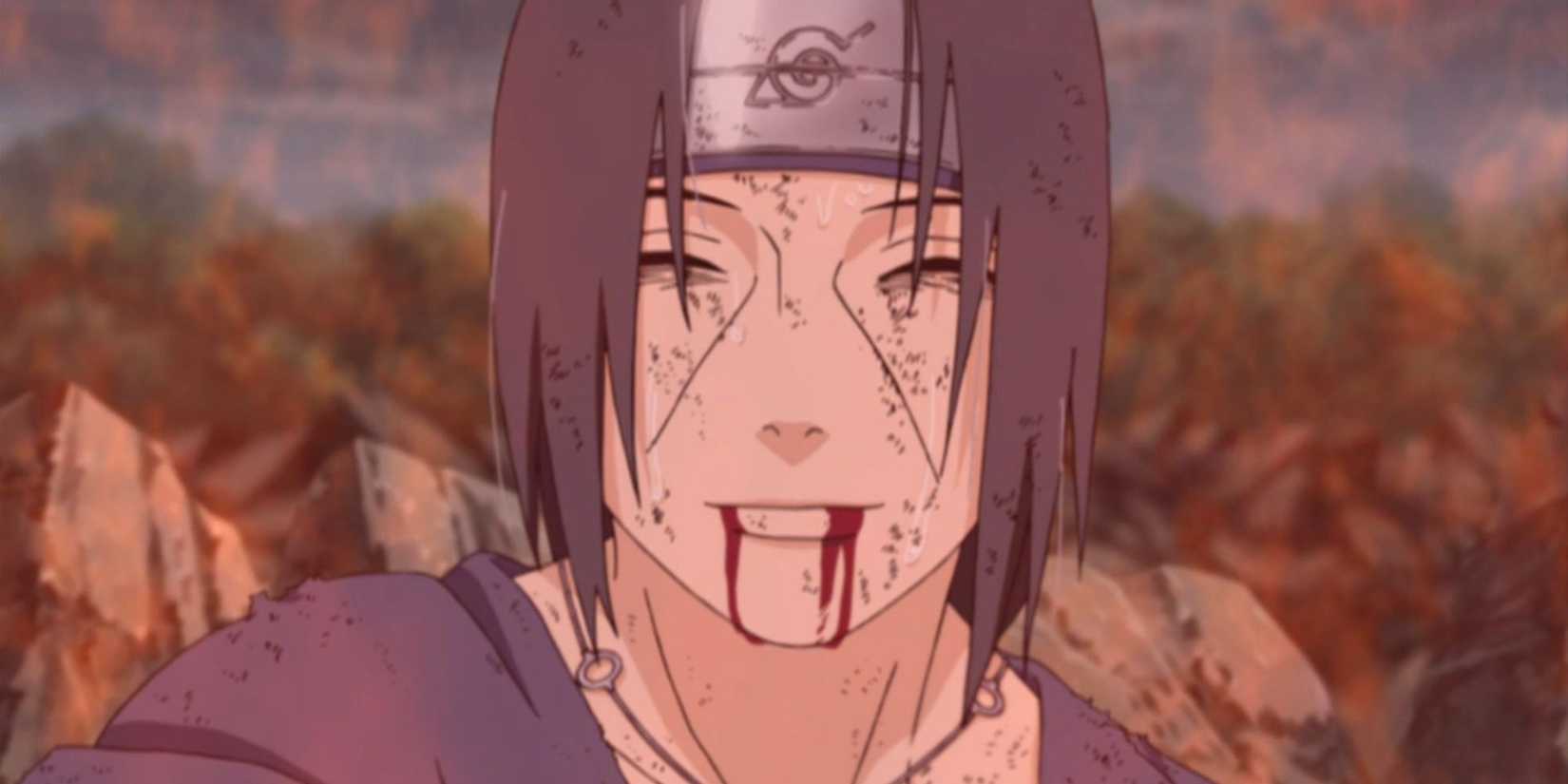 Itachi smiles right before dying in Naruto.