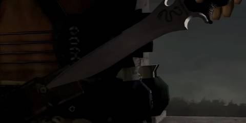 close shot of krauser pulling his knife out