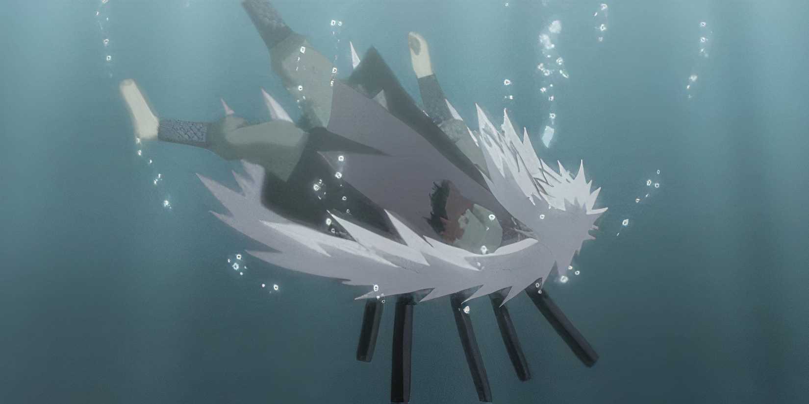 Jiraiya without his arm drowning in Naruto Shippuden 