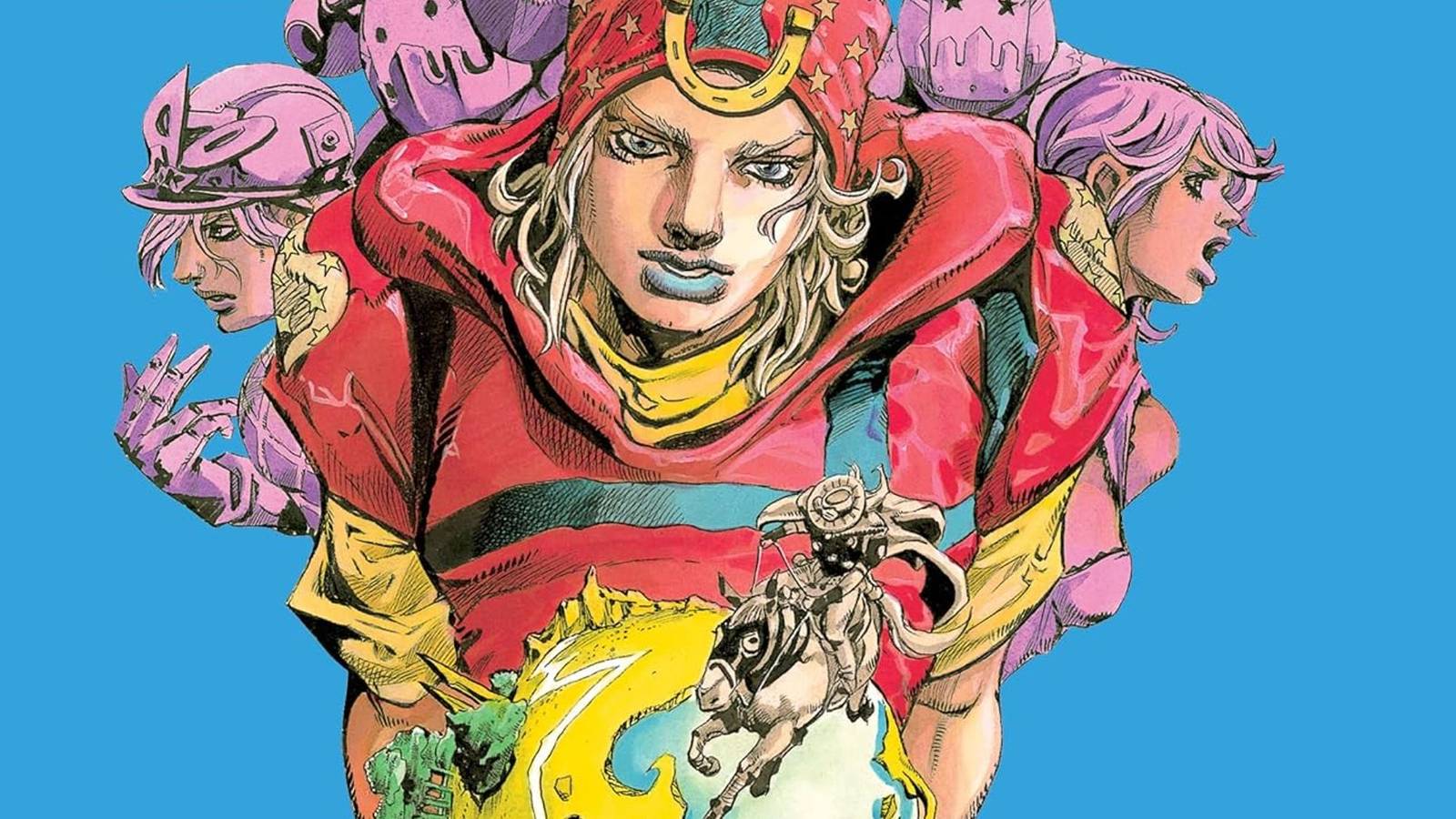 picture: johnny joestar in the cover of steel ball run volume 16.