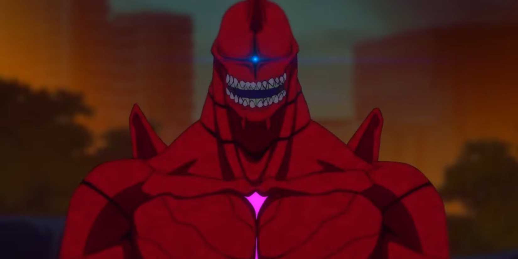 Kaiju No 10 stares down at Hoshina.