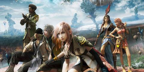 Key Art From Final Fantasy 13 Showing The Game's Multiple Party Characters In An Action Pose