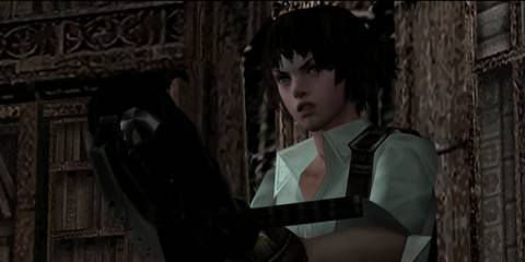 Lady shoots Dante with her Rocket Launcher.