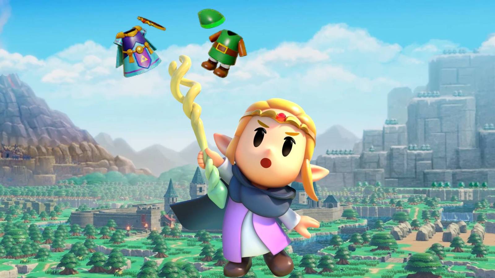 Zelda with the Blue Attire and Green Tunic from The Legend of Zelda; Echoes of Wisdom