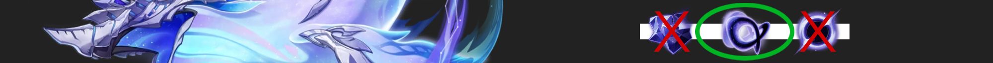 The all devouring narwhal with its trounce drops. Lightless Silk String is circled in green, the others are crossed out with a red x