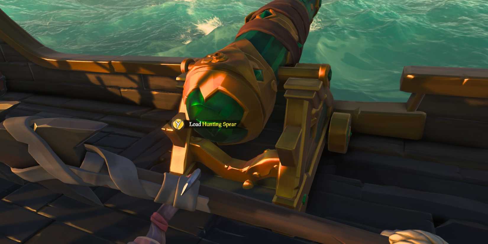 Loading a Hunting Spear into a cannon in Sea of Thieves