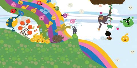 LocoRoco in smaller blobs with animals all around in LocoRoco