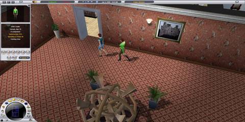 Looking at customers in the corridor in Hotel Giant 2