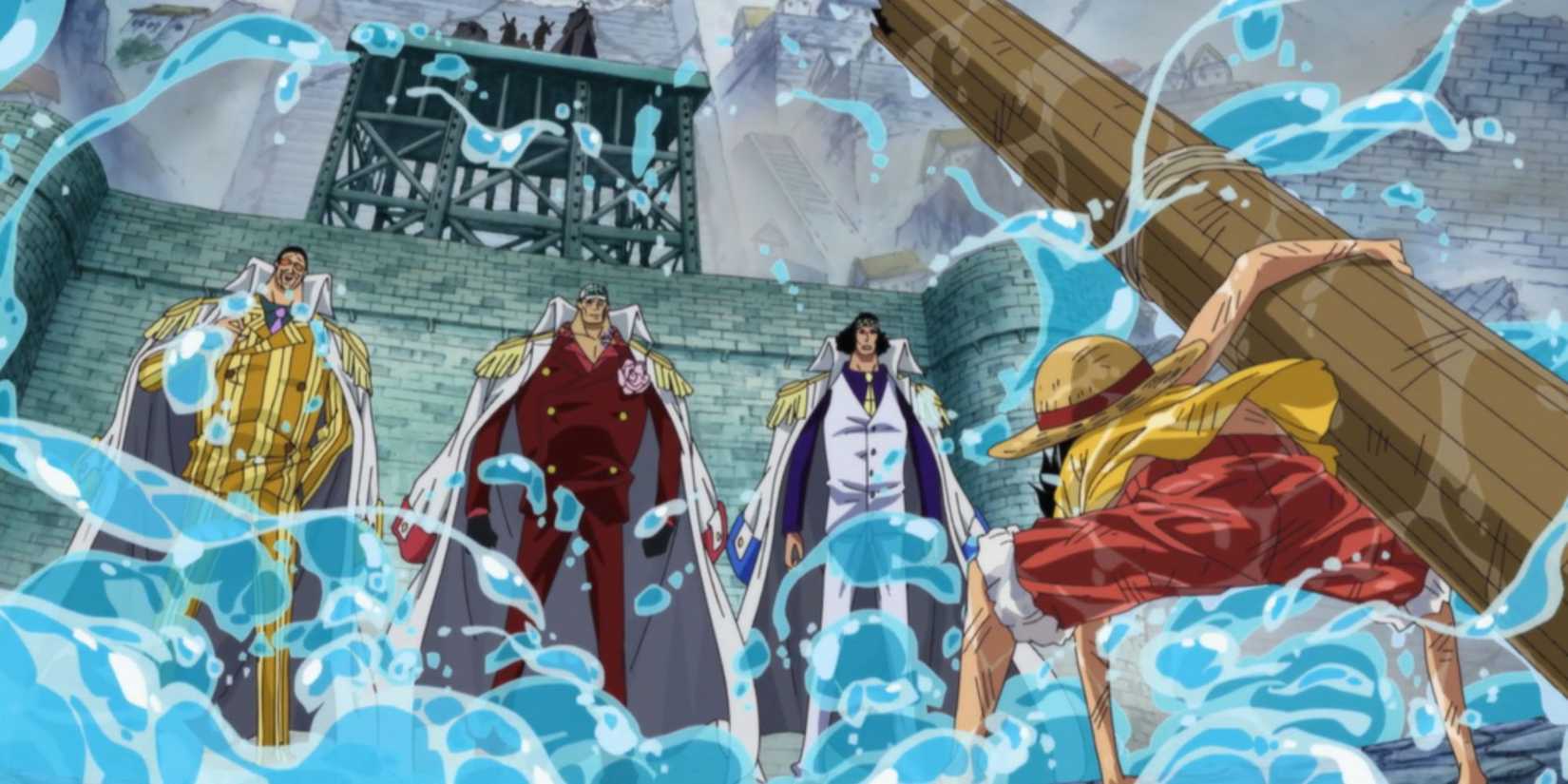 Luffy confronts the 3 Admirals.