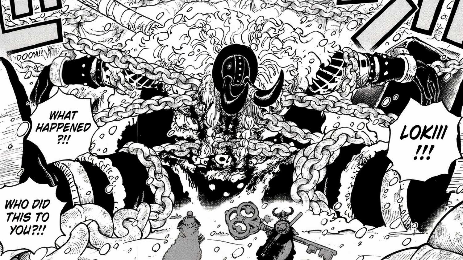 Luffy, Zoro e Loki no capítulo 1142 de One Piece