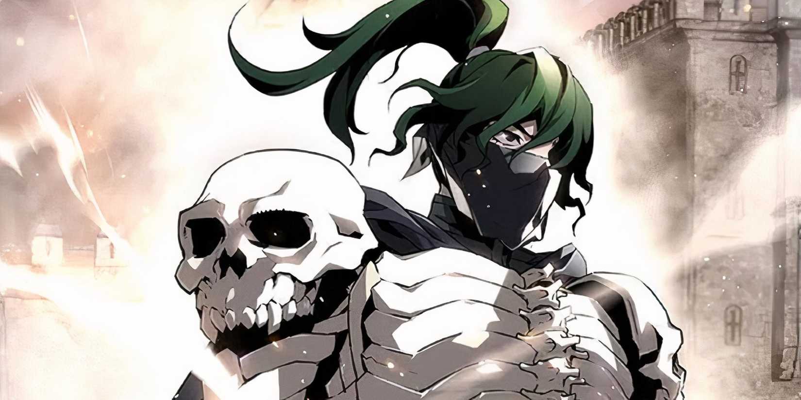 main character of The Strongest Evolutionary Necromancer with his skull armour