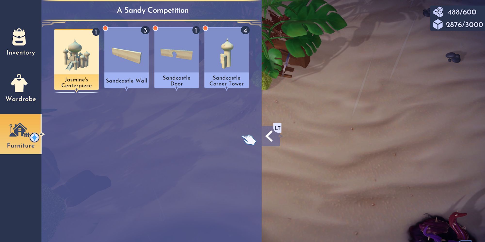 Making a Sandcastle in Disney Dreamlight Valley's A Sandy Competition quest