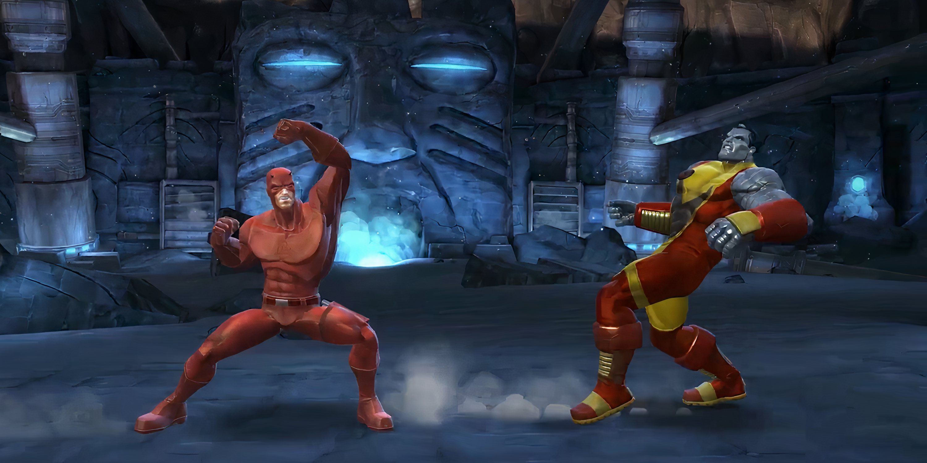 Daredevil fighting Colossus in Marvel Contest Of Champions