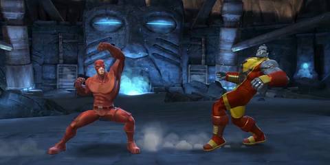 Daredevil fighting Colossus in Marvel Contest Of Champions