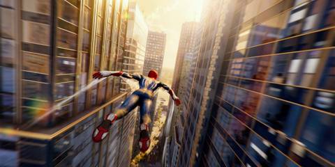 Marvel's Spider-Man 2 gliding with Web Wings in a promo image