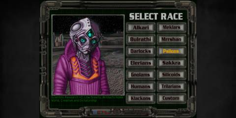 Master of Orion 2 Battle at Antares race selection