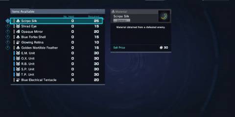 Material Market Menu in Xenoblade Chronicles X Definitive Edition