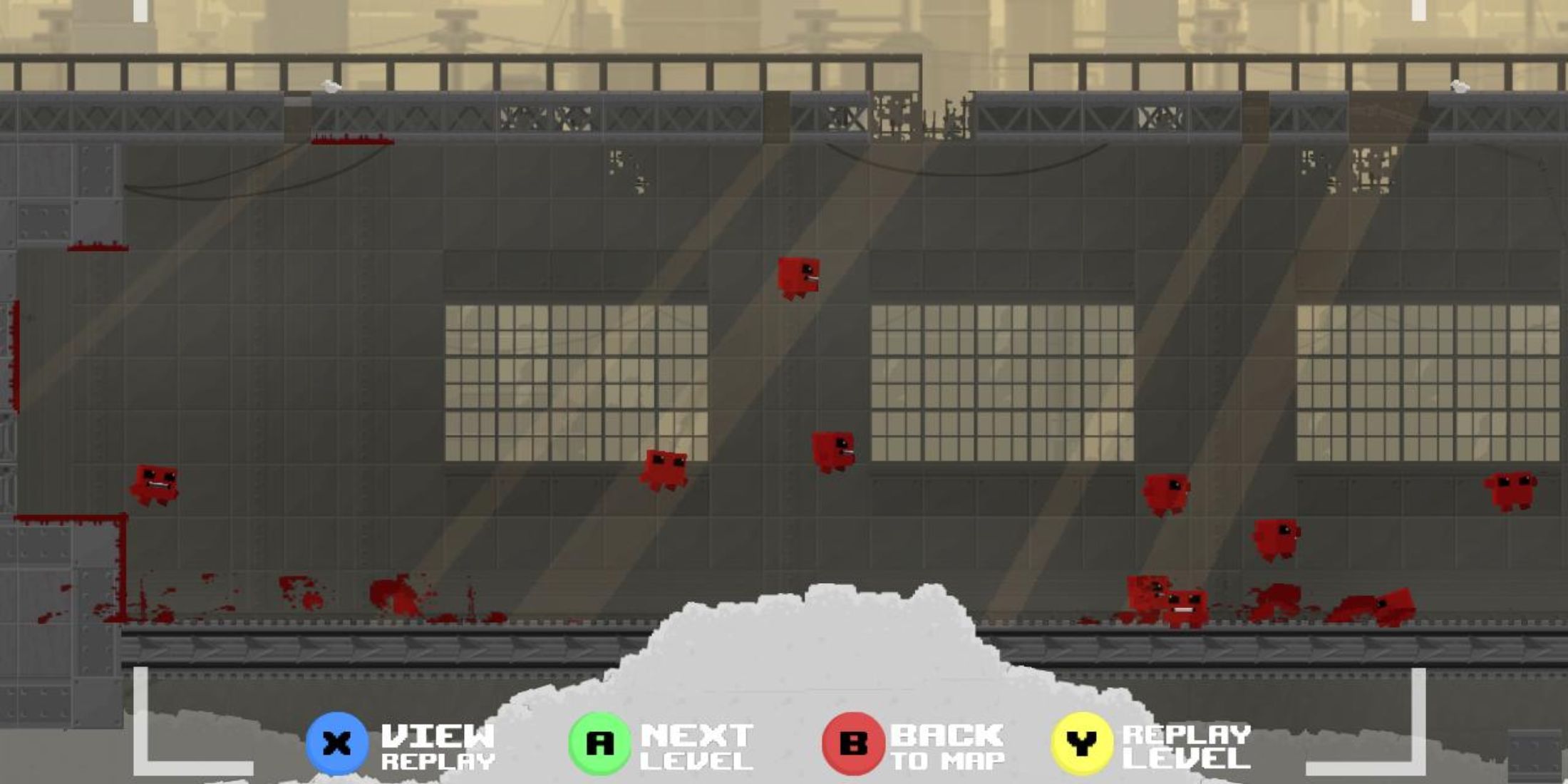 Meat boy jumping over obstacle in replay mode in Super Meat Boy