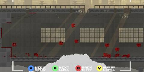Meat boy jumping over obstacle in replay mode in Super Meat Boy