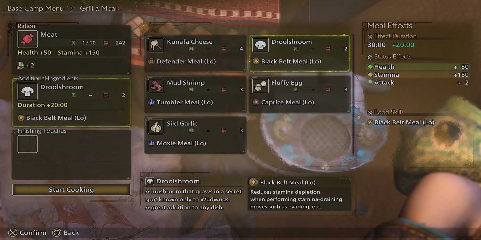 Meat + Droolshroom meal in Monster Hunter Wilds